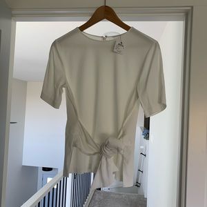 Club Monaco White Tie-Front Short Sleeve Blouse